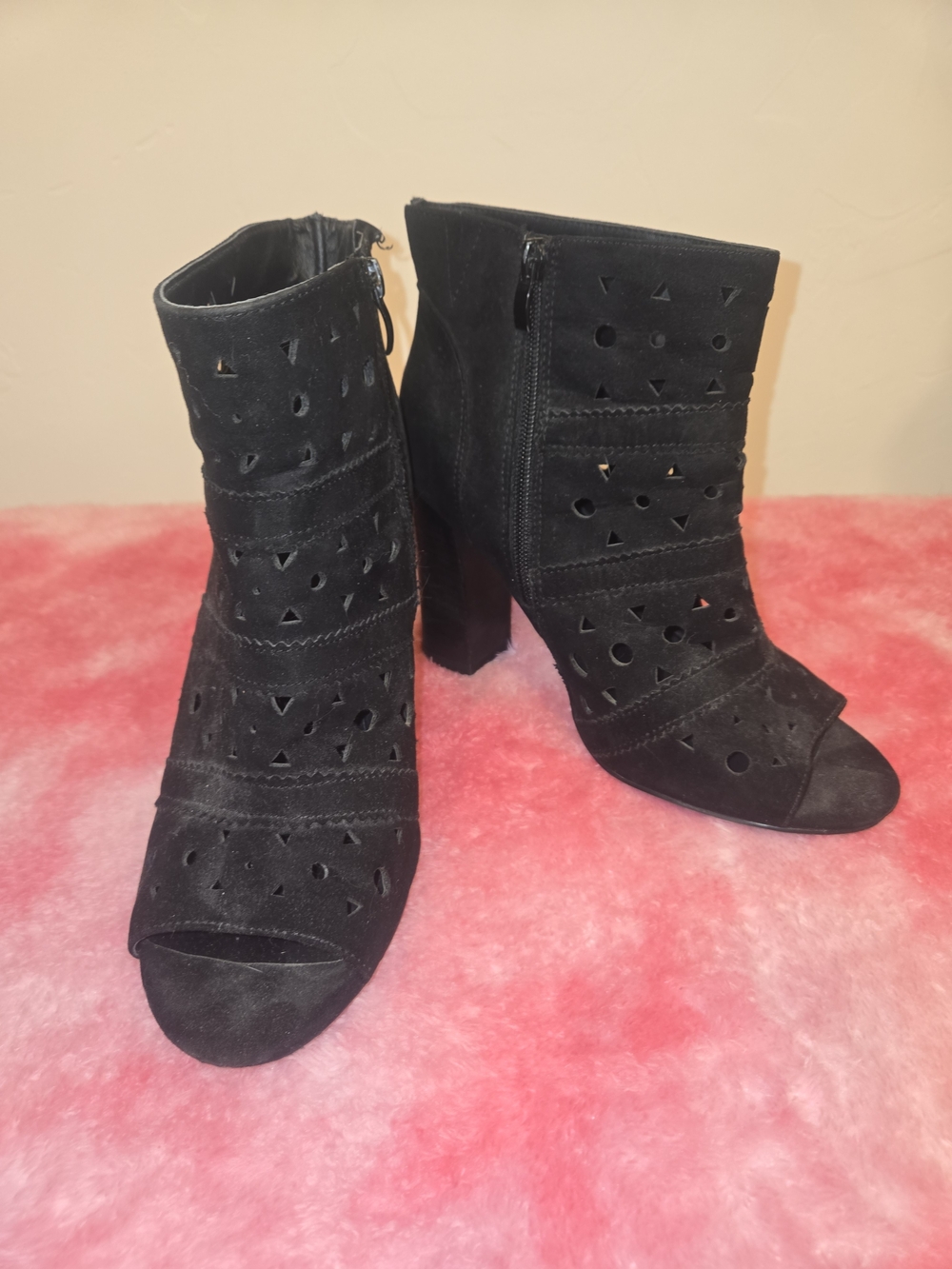 torrid Black Suede Cutout Peep-Toe Block Heel Booties